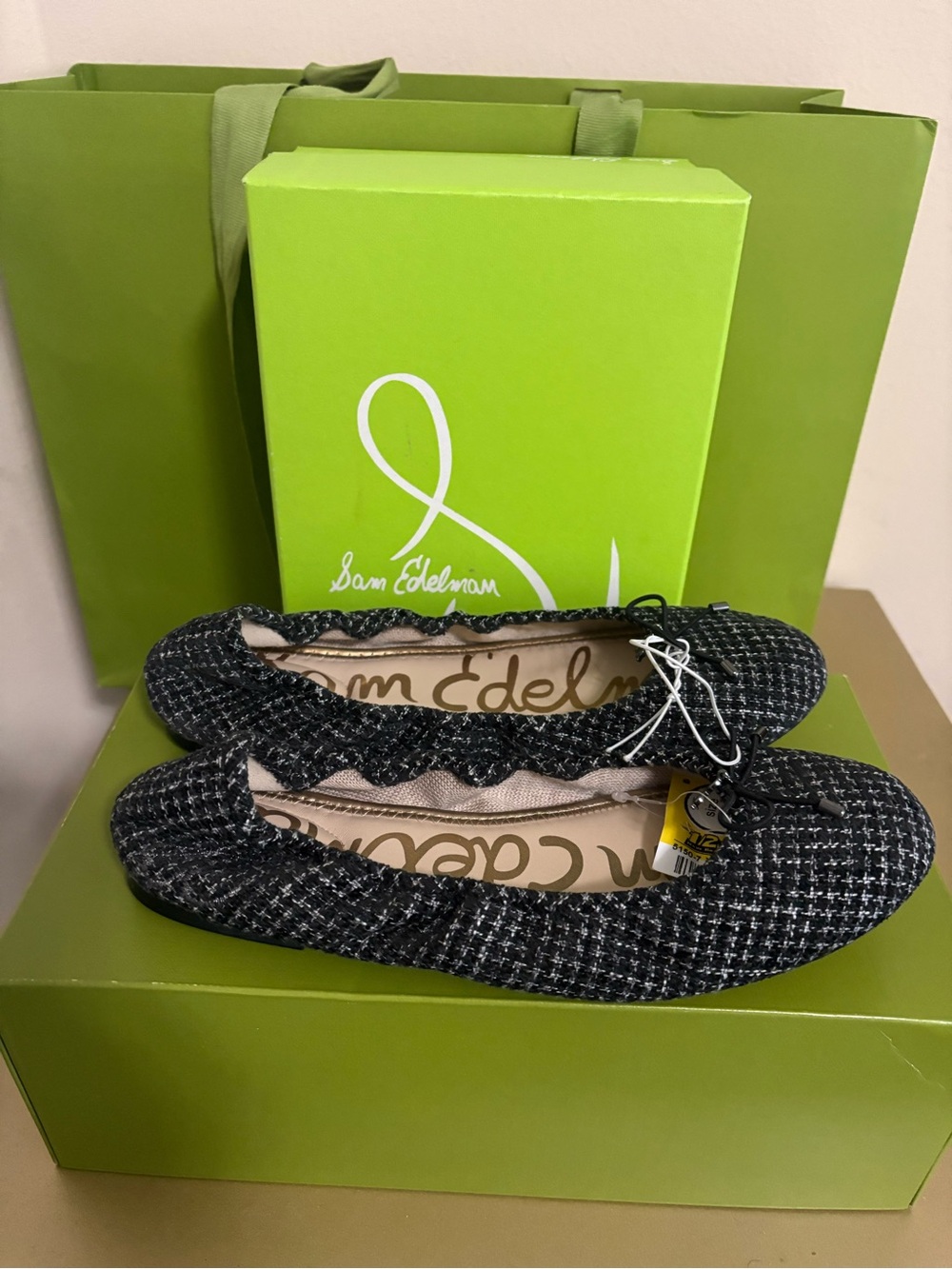 Sam Edelman Black & White Tweed Elastic Ballet Flats